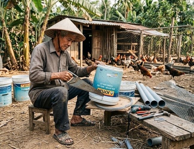  làm máng ăn cho gà